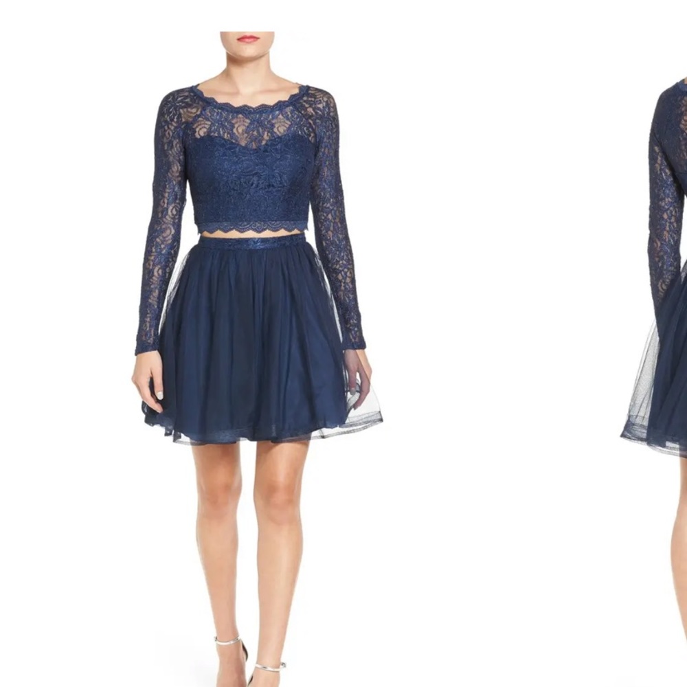 Long Sleeve Lace Two-Piece Skater Dress